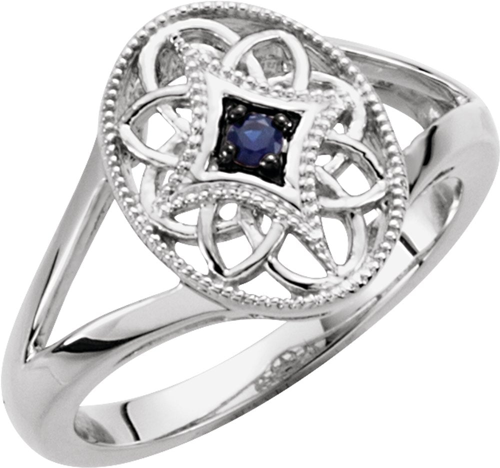 Sterling Silver Natural Blue Sapphire Granulated Filigree Ring