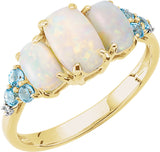 14K Yellow Natural Opal, Natural Swiss Blue Topaz & .012 CTW Natural Diamond Ring  