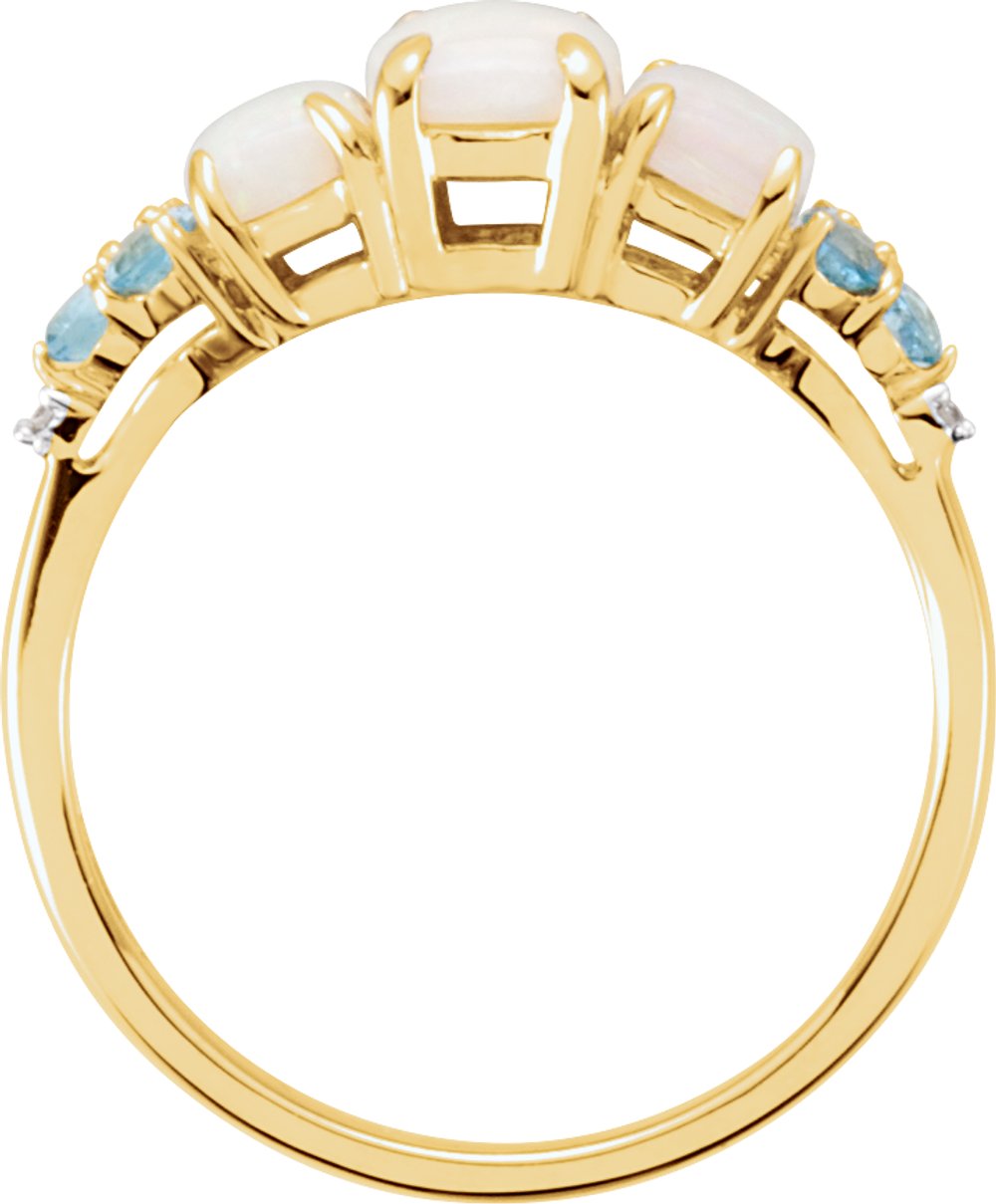 14K Yellow Natural Opal, Natural Swiss Blue Topaz & .012 CTW Natural Diamond Ring