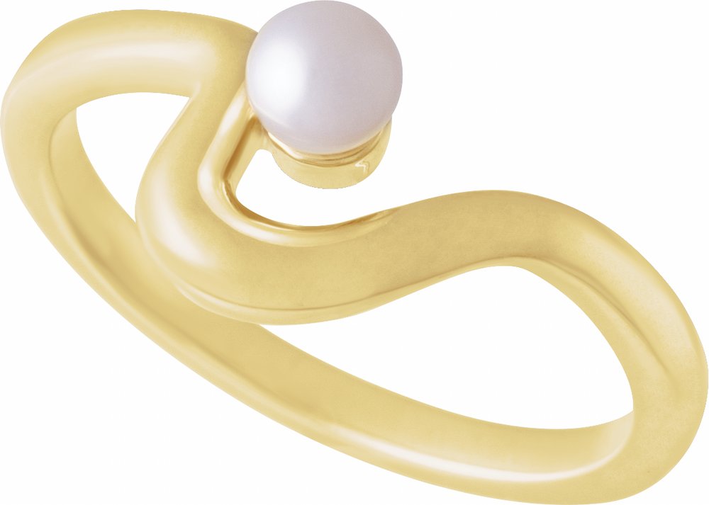 14K Yellow Cultured White Freshwater Pearl Freeform Ring