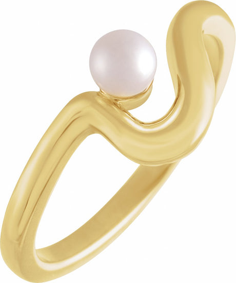 14K Yellow Cultured White Freshwater Pearl Freeform Ring