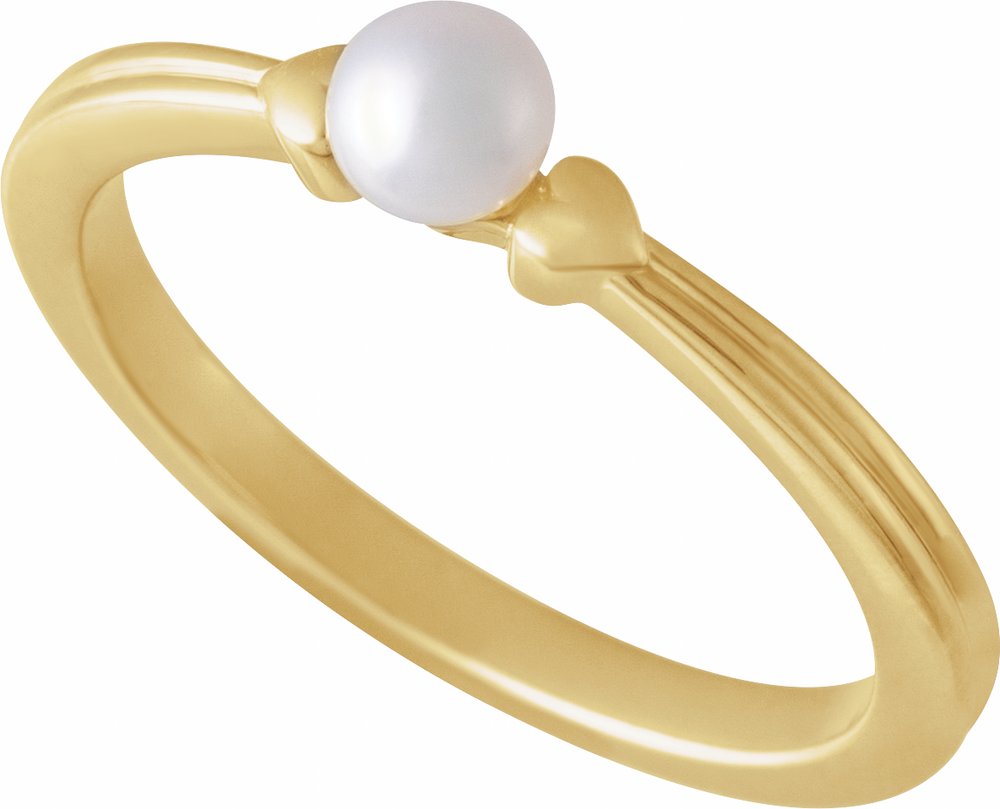 14K Yellow Cultured White Freshwater Pearl Heart Ring