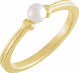 14K Yellow Cultured White Freshwater Pearl Heart Ring