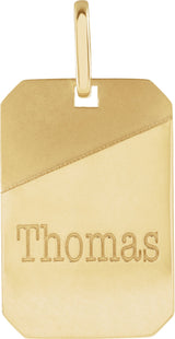 14K Yellow Engravable Dog Tag Pendant