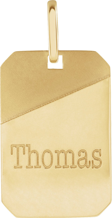 14K Yellow Gold Engravable Dog Tag Pendant