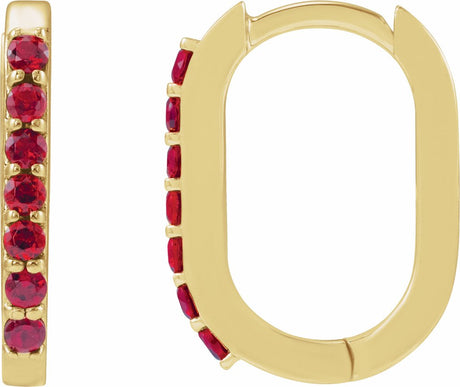 14K Yellow Gold Lab-Grown Ruby 14 mm Hoop Earrings
