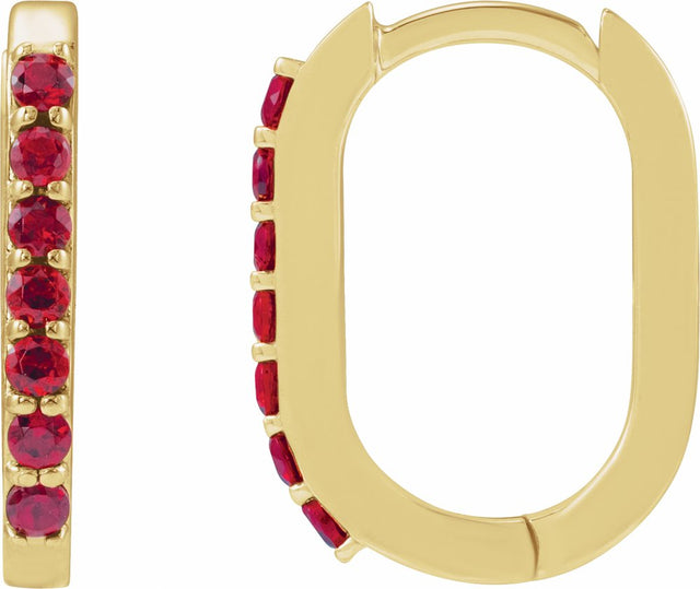14K Yellow Gold Lab-Grown Ruby 14 mm Hoop Earrings