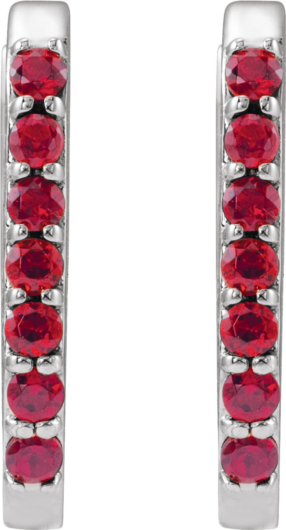 14K White Gold Lab-Grown Ruby 14 mm Hoop Earrings