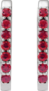 14K White Gold Lab-Grown Ruby 14 mm Hoop Earrings
