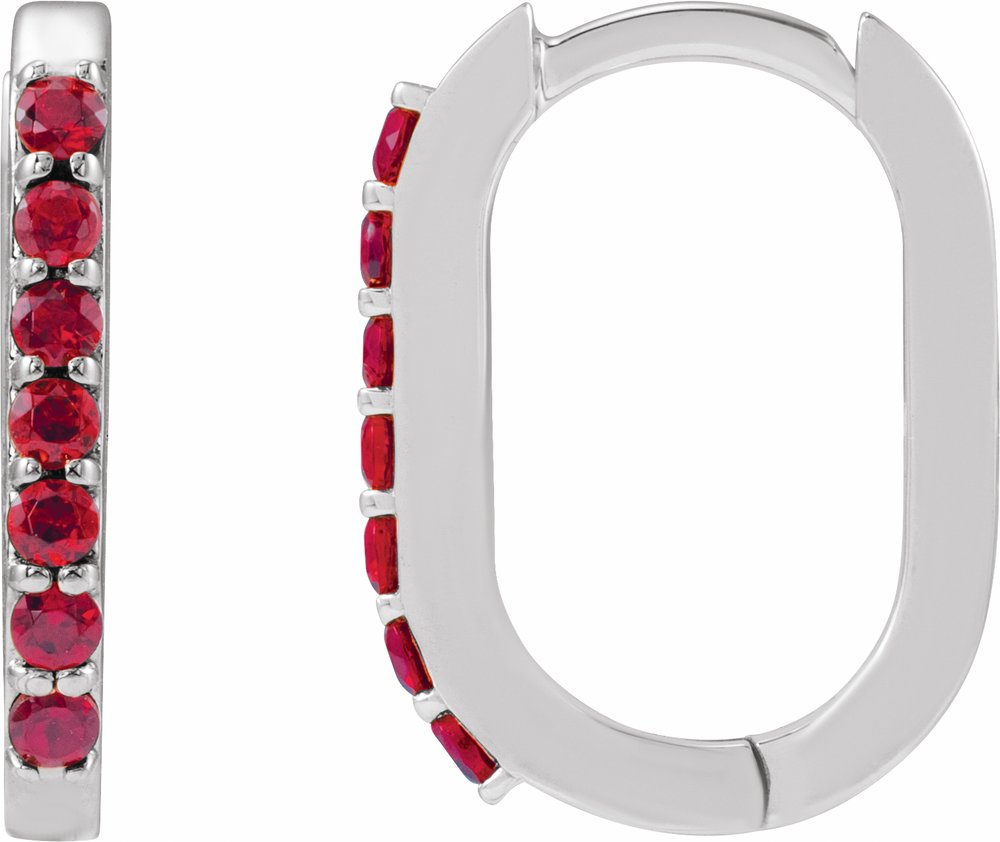 14K White Gold Lab-Grown Ruby 14 mm Hoop Earrings