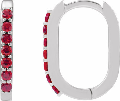 14K White Gold Lab-Grown Ruby 14 mm Hoop Earrings