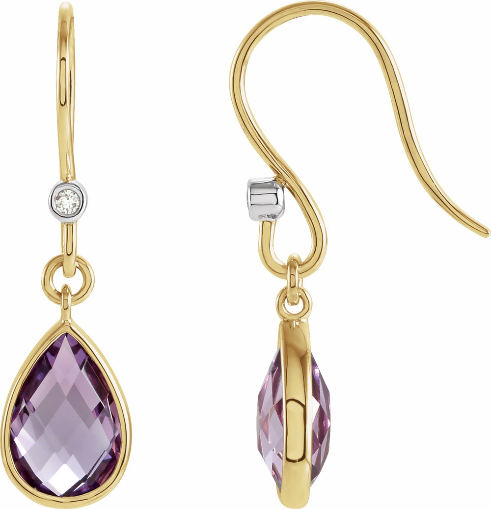 14K Yellow/White Natural Amethyst & .02 CTW Natural Diamond Earrings