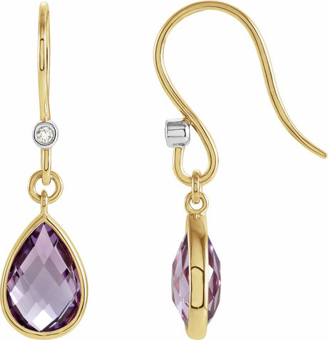 14K Yellow/White Gold Natural Amethyst & .02 CTW Natural Diamond Earrings