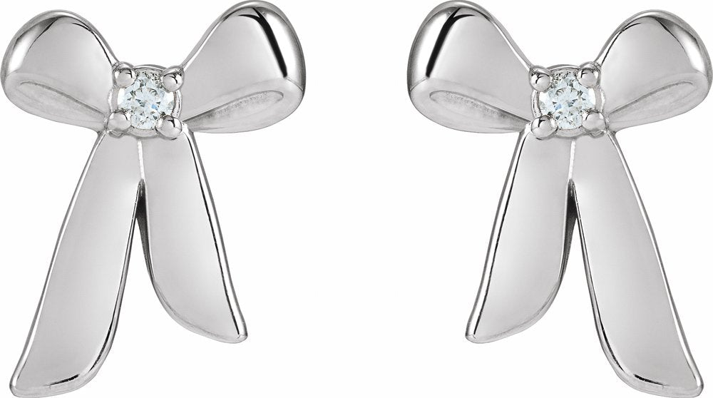 14K White .03 CTW Natural Diamond Bow Earrings