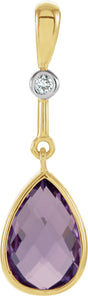 14K Yellow Natural Amethyst & .015 CT Natural Diamond Pendant   