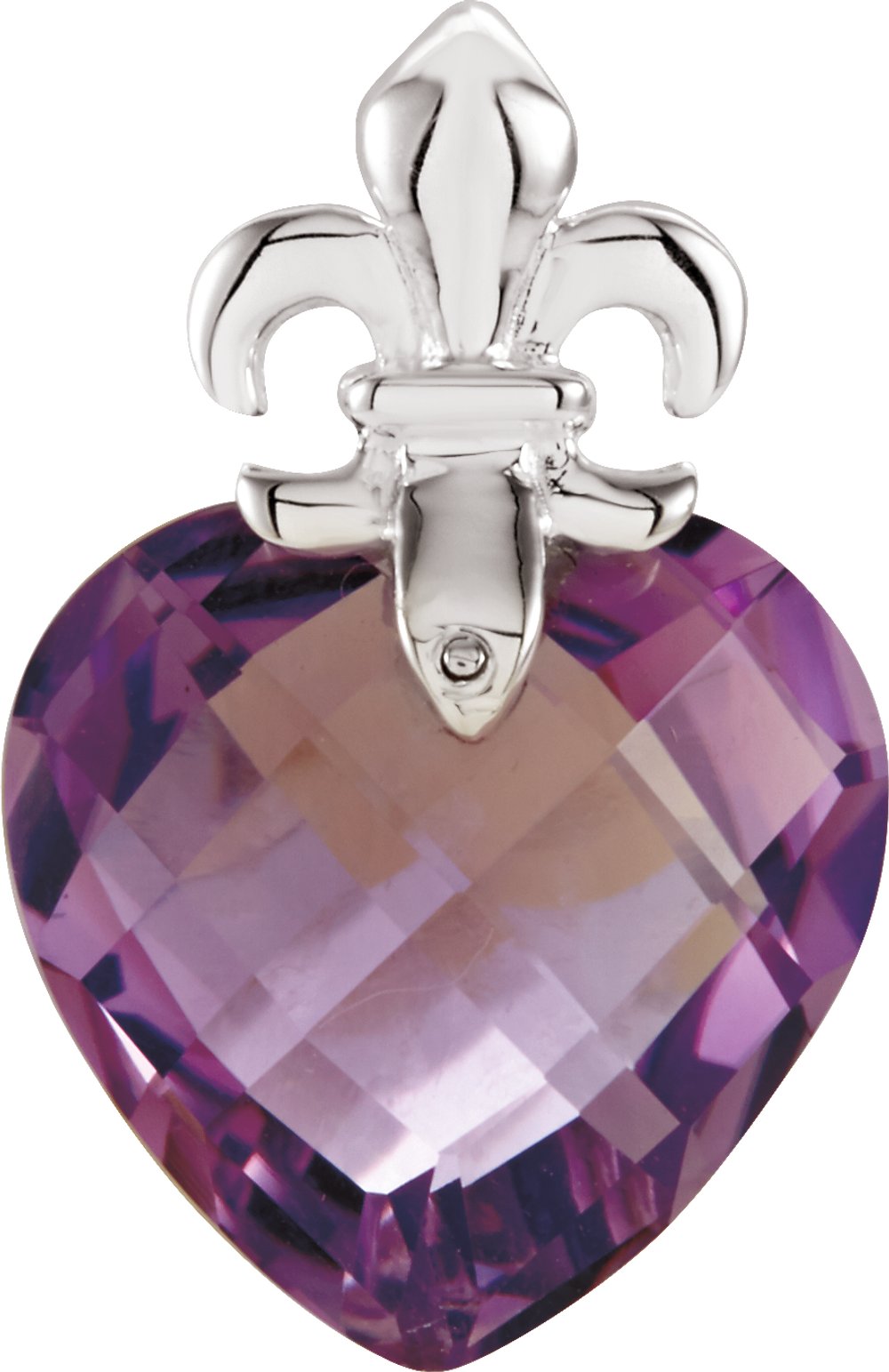 Sterling Silver Natural Amethyst Fleur-de-lis Heart Pendant