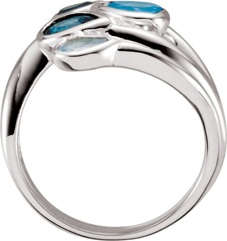 Sterling Silver Natural Sky Blue, Natural London Blue & Natural Swiss BlueTopaz Bypass Ring