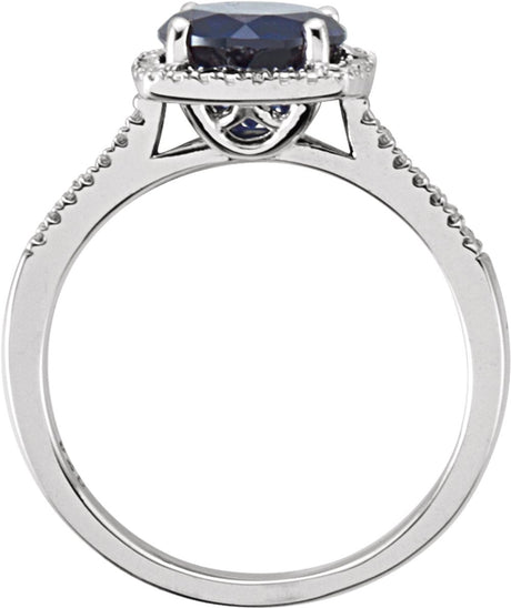 Sterling Silver Lab-Grown Blue Sapphire & .01 CTW Natural Diamond Ring