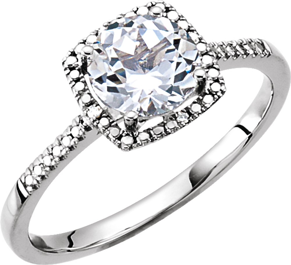 Sterling Silver Lab-Grown White Sapphire & .01 CTW Natural Diamond Ring