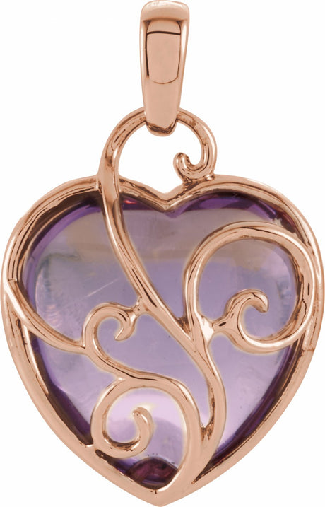 14K Rose Natural Rose de France Heart Pendant