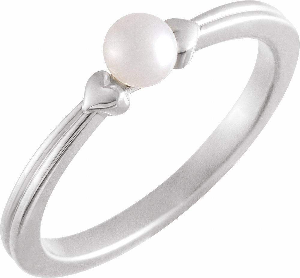 Sterling Silver Cultured White Freshwater Pearl Heart Ring