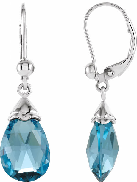 14K White Natural Swiss Blue Topaz Earrings