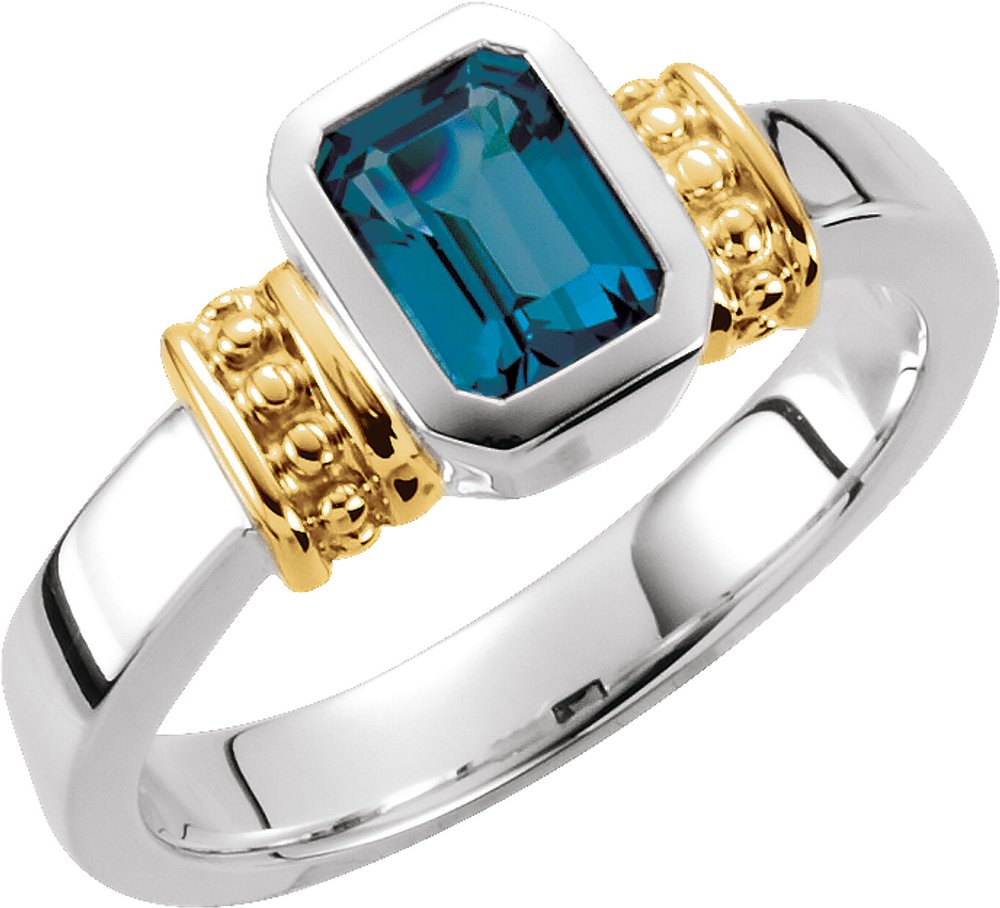 Sterling Silver & 14K Yellow Natural London Blue Topaz Ring