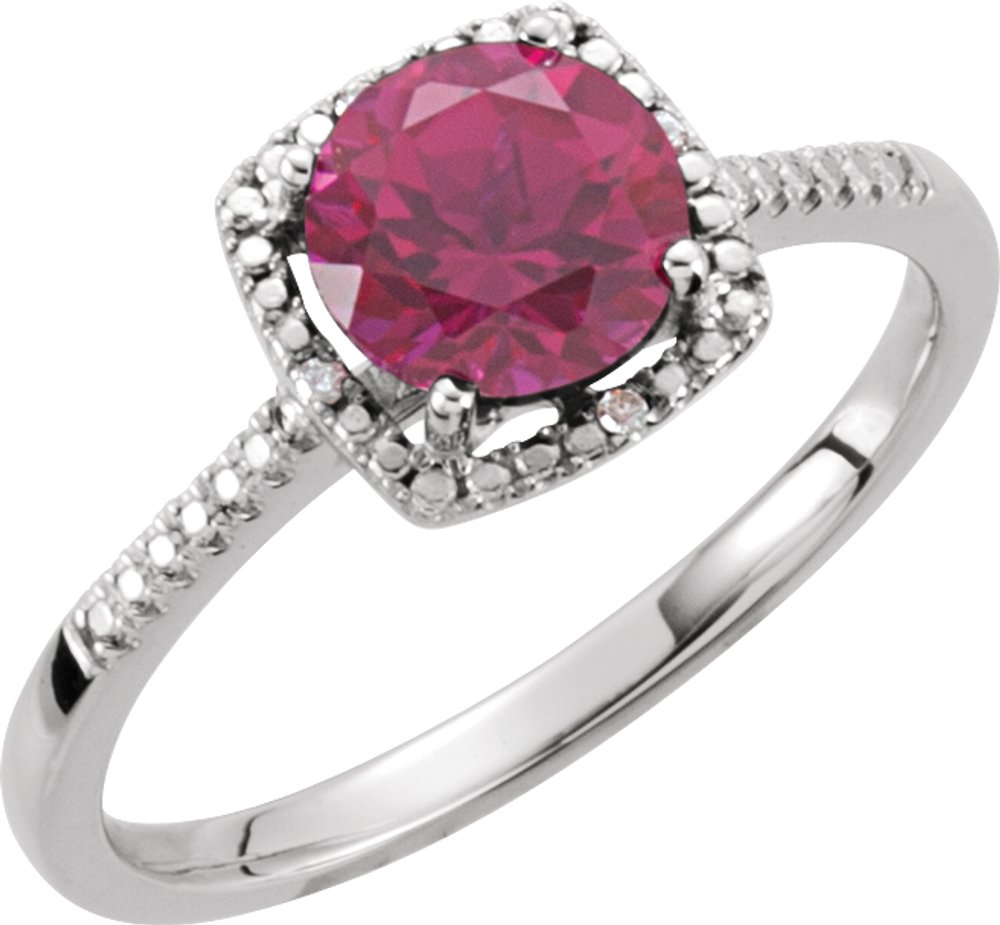 Sterling Silver Lab-Grown Ruby & .01 CTW Natural Diamond Ring