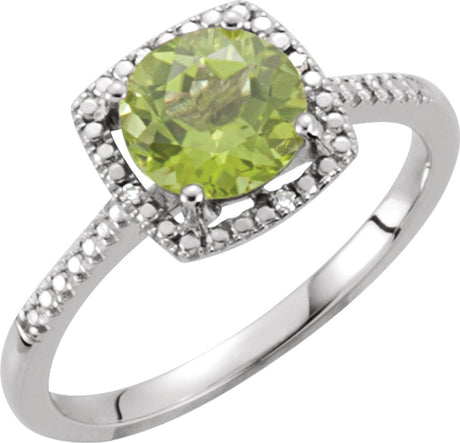 Sterling Silver Natural Peridot & .01 CTW Natural Diamond Ring