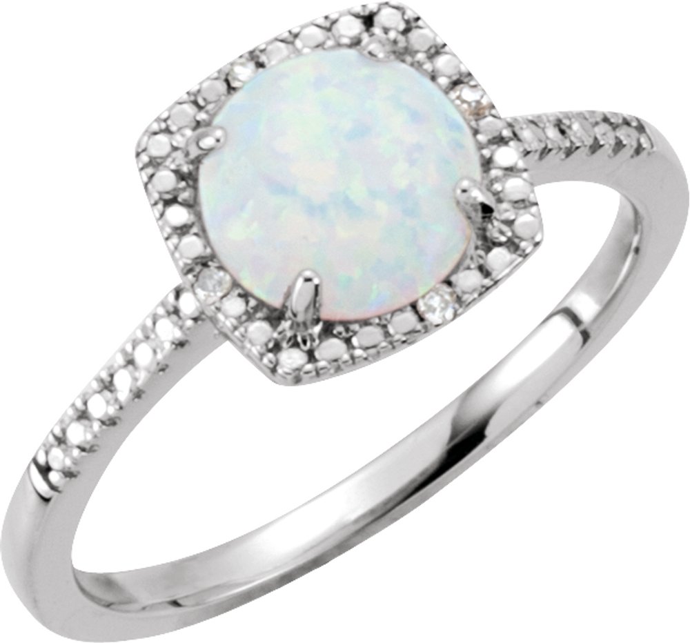 Sterling Silver Lab-Grown White Opal & .01 CTW Natural Diamond Ring