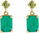 14K Yellow Lab-Grown Emerald & Natural Peridot Dangle Earrings