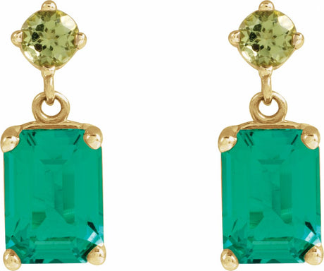 14K Yellow Lab-Grown Emerald & Natural Peridot Dangle Earrings