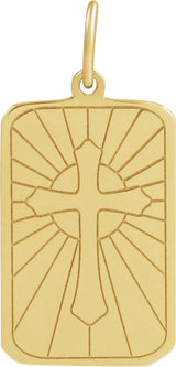 14K Yellow Cross Dog Tag Pendant