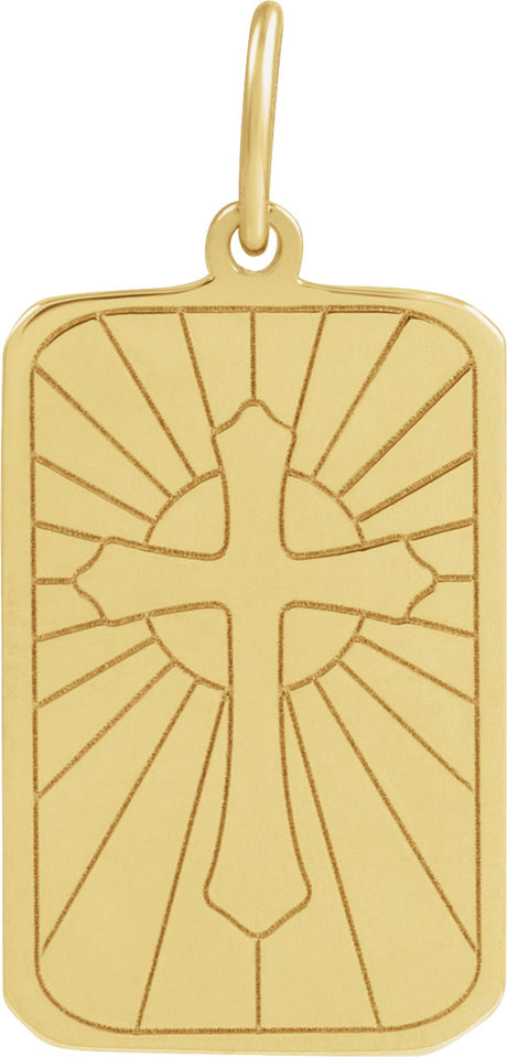 14K Yellow Cross Dog Tag Pendant