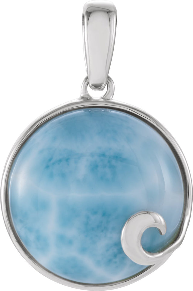Sterling Silver Natural Larimar Cabochon Pendant 
