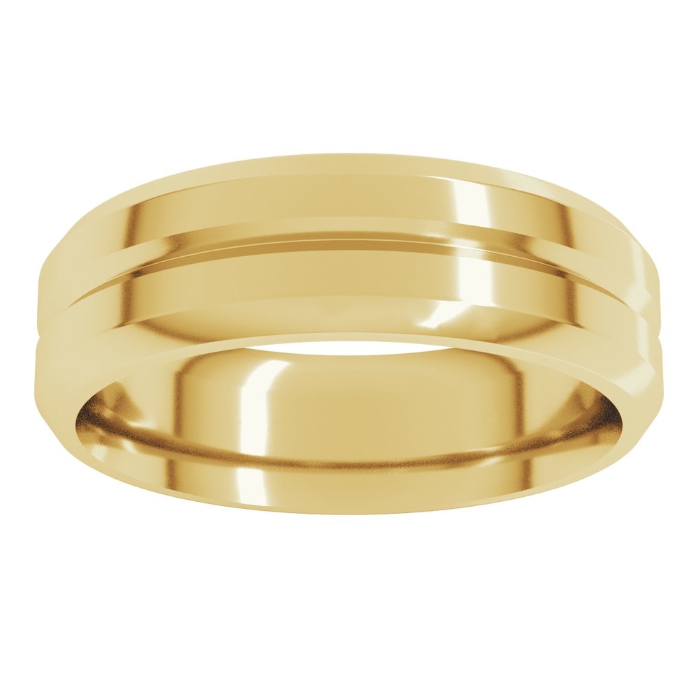 18K Yellow Gold 6 mm Beveled-Edge Grooved Comfort-Fit Flat Band Size 10