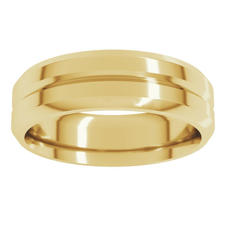 14K Yellow Gold 6 mm Beveled-Edge Grooved Comfort-Fit Flat Band Size 10