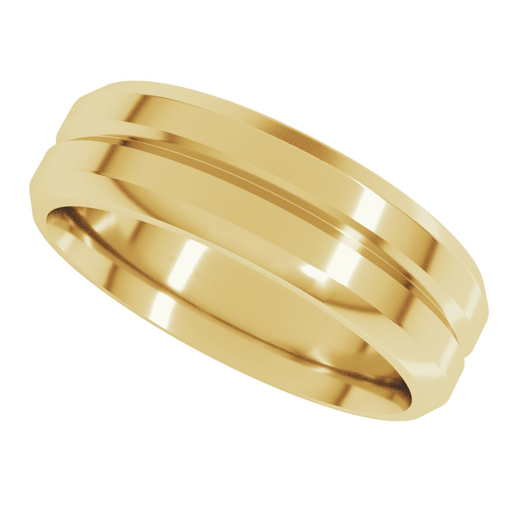 18K Yellow Gold 6 mm Beveled-Edge Grooved Comfort-Fit Flat Band Size 10