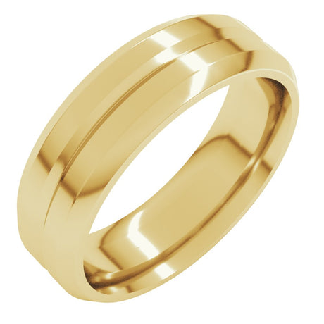 14K Yellow Gold 6 mm Beveled-Edge Grooved Comfort-Fit Flat Band Size 10