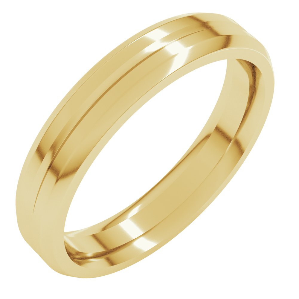 14K Yellow Gold 4 mm Beveled-Edge Grooved Comfort-Fit Flat Band Size 10