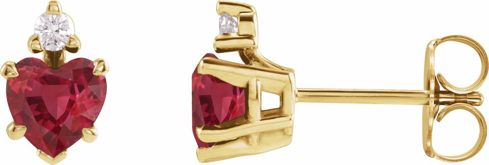 14K Yellow Gold Lab-Grown Ruby & .06 CTW Natural Diamond Stud Earrings