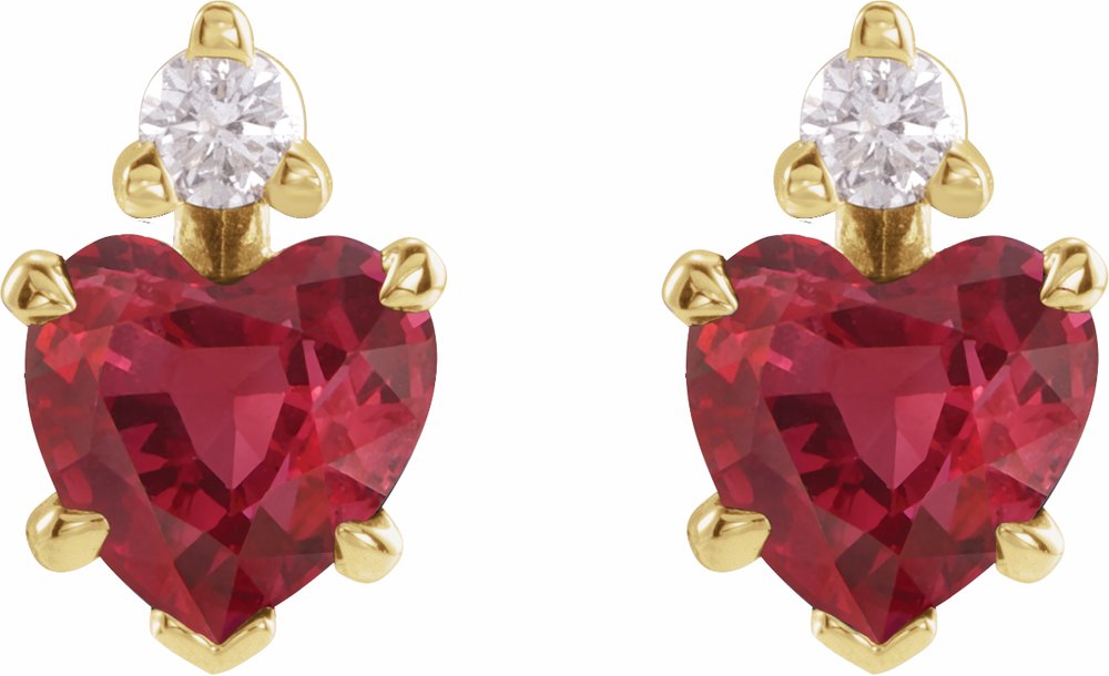 14K Yellow Lab-Grown Ruby & .06 CTW Natural Diamond Stud Earrings