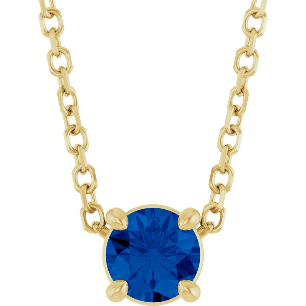 14K Yellow 4 mm Lab-Grown Blue Sapphire 16-18" Necklace