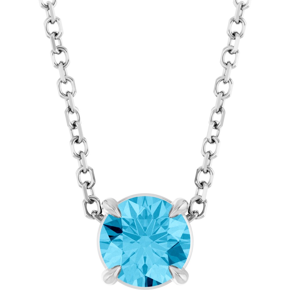 14K White 5 mm Natural Aquamarine 16-18" Necklace