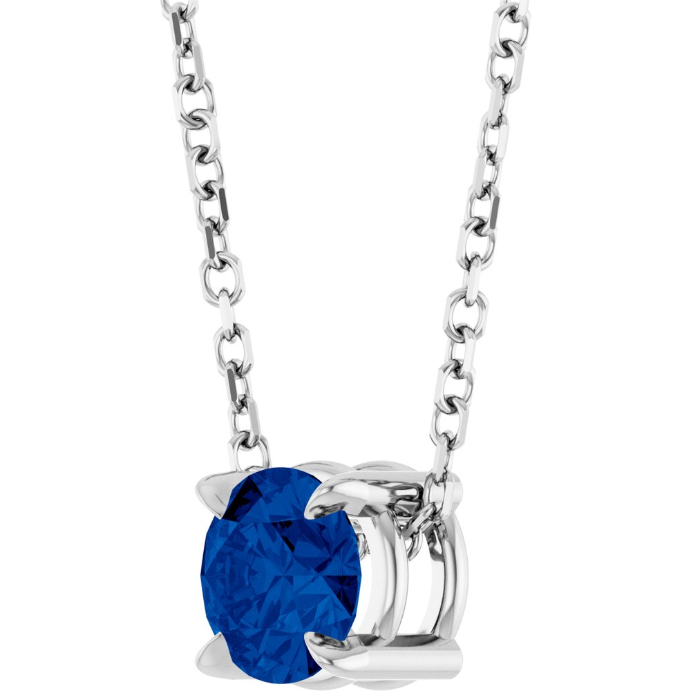 14K White 5 mm Lab-Grown Blue Sapphire 16-18" Necklace