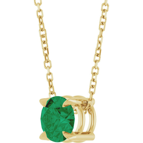 14K Yellow Gold 6 mm Lab-Grown Emerald 16-18" Necklace