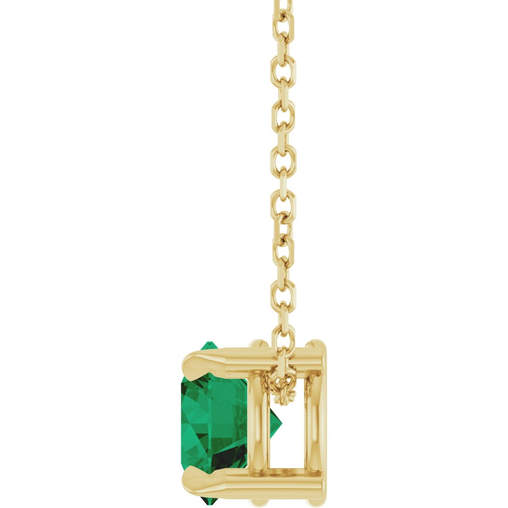 14K Yellow Gold 6 mm Lab-Grown Emerald 16-18" Necklace