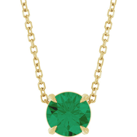 14K Yellow Gold 6 mm Lab-Grown Emerald 16-18" Necklace