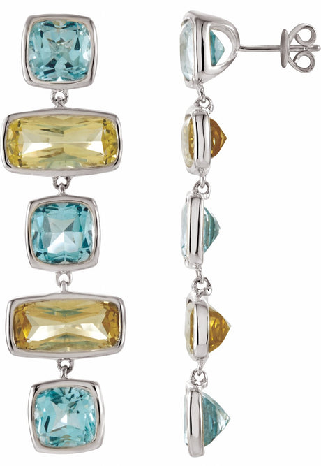 Sterling Silver Natural Sky Blue Topaz & Natural Lime Quartz Earrings