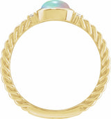 14K Yellow Gold Natural Ethiopian Opal & .03 CTW Natural Diamond Rope Ring